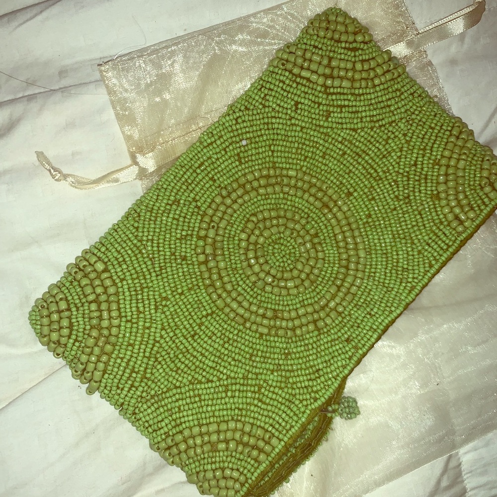 Handmade beaded lime green bag